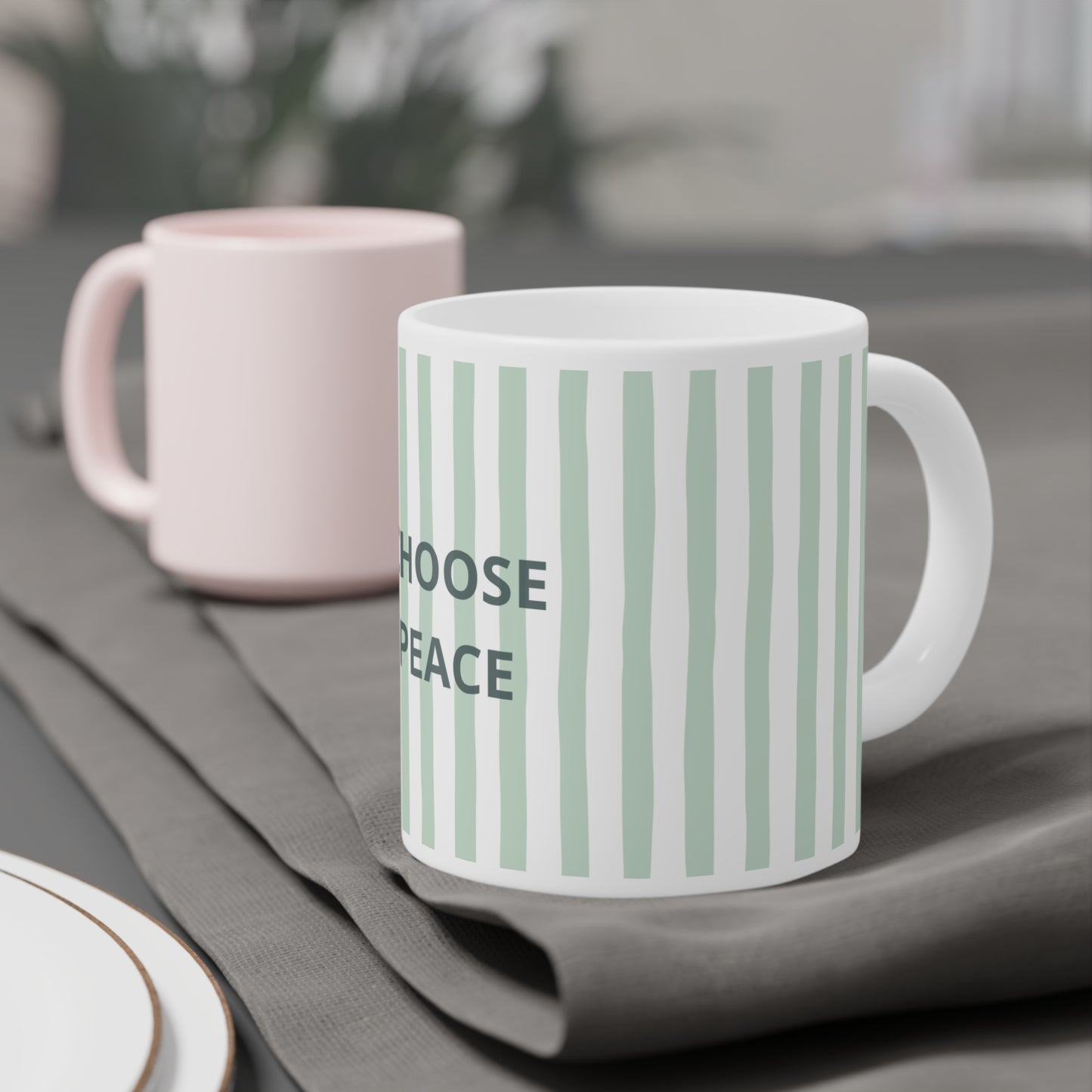 Peace Quote Ceramic Mug | Minimalist Striped Gift