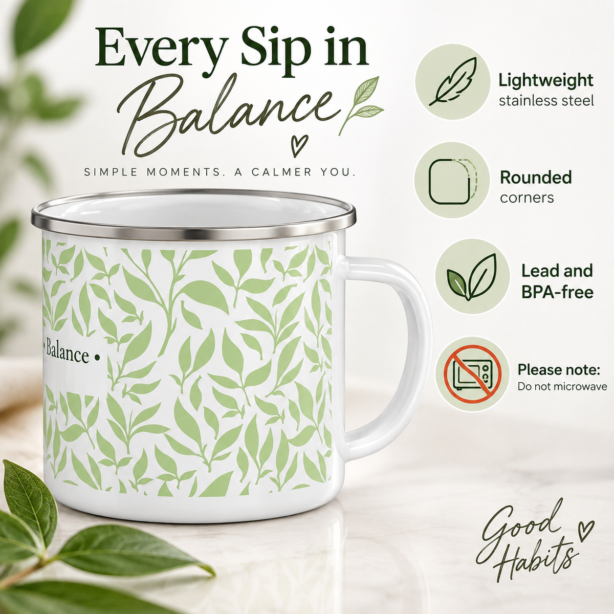 Wellness Habits Enamel Mug
