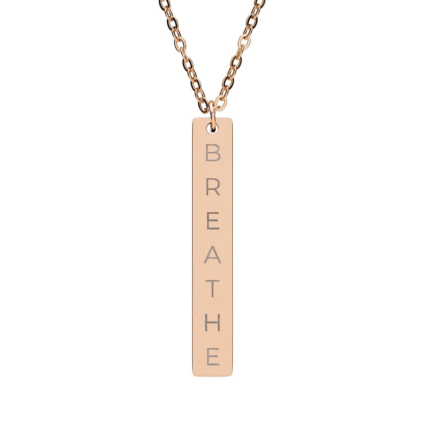 BREATHE Engraved Bar Necklace Minimalist Pendant