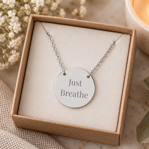 Just Breathe Circle Necklace Inspirational Pendant
