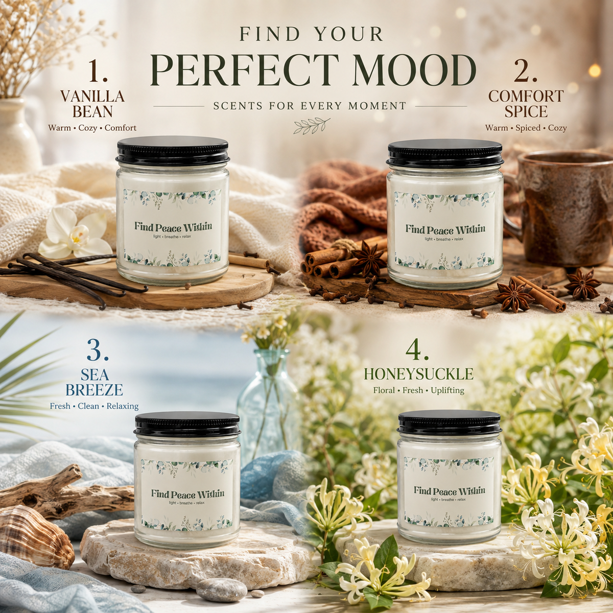 Find Peace Within Eucalyptus Candle