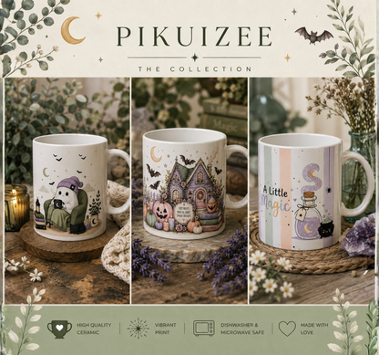 Cozy Halloween Reading Mug Cute Ghost & Cat