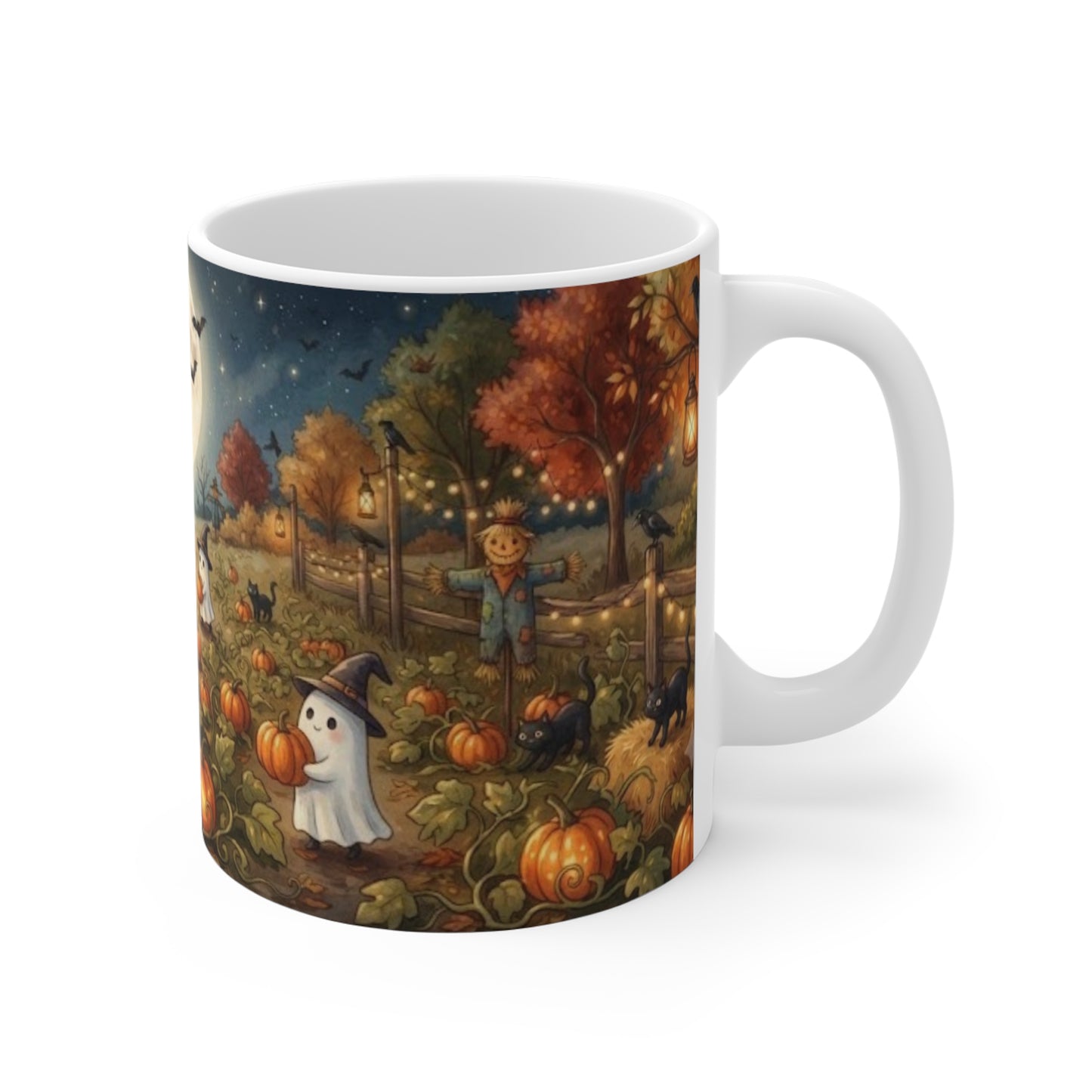 Halloween Ghost Pumpkin Patch Mug — Cute Autumn Night Coffee Cup