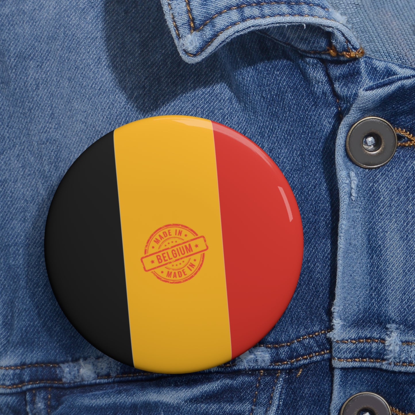 Belgium Flag Made Stamp Pin Button | Country Pride Badge