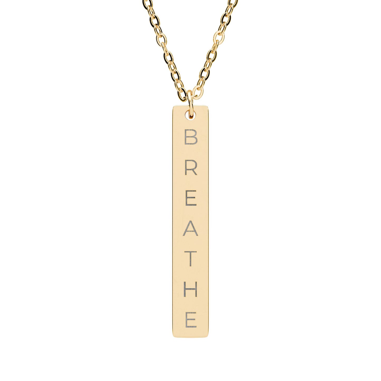 BREATHE Engraved Bar Necklace Minimalist Pendant