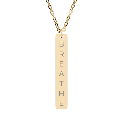 BREATHE Engraved Bar Necklace Minimalist Pendant