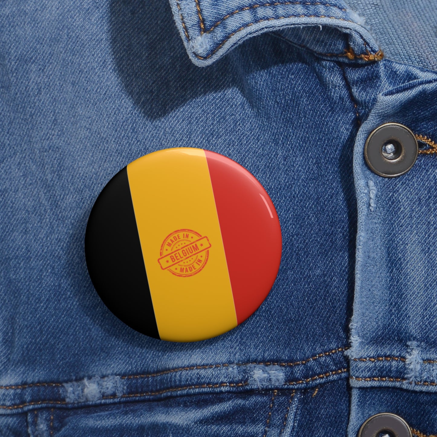Belgium Flag Made Stamp Pin Button | Country Pride Badge