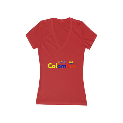 Colombia Love Flag Women's V-Neck Tee | Patriotic Gift