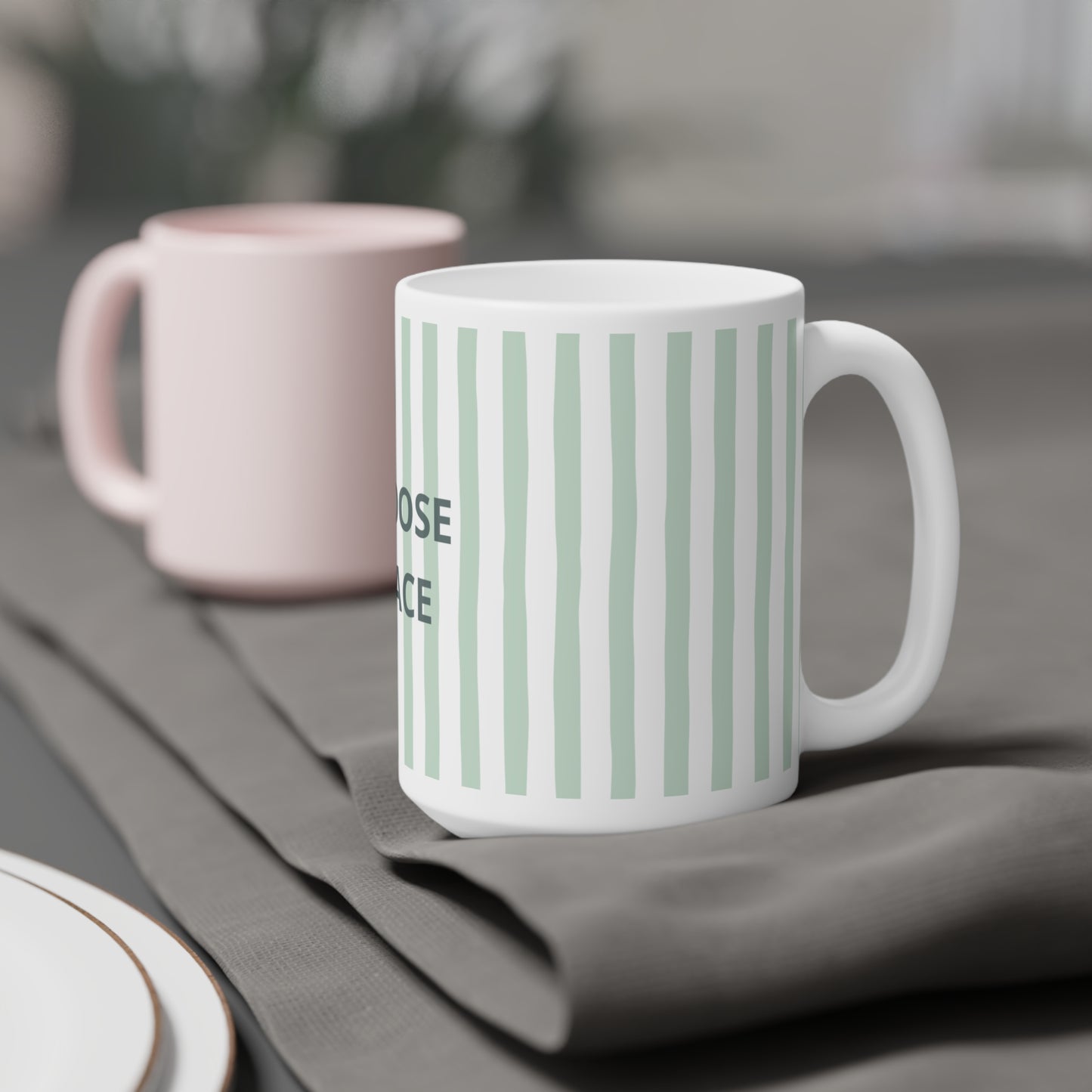 Peace Quote Ceramic Mug | Minimalist Striped Gift