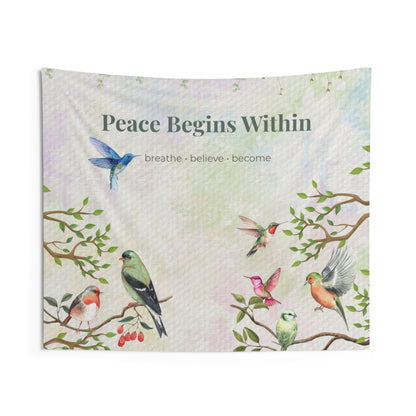 Peace Begins Within Wall Tapestry | Mindfulness Bird Art