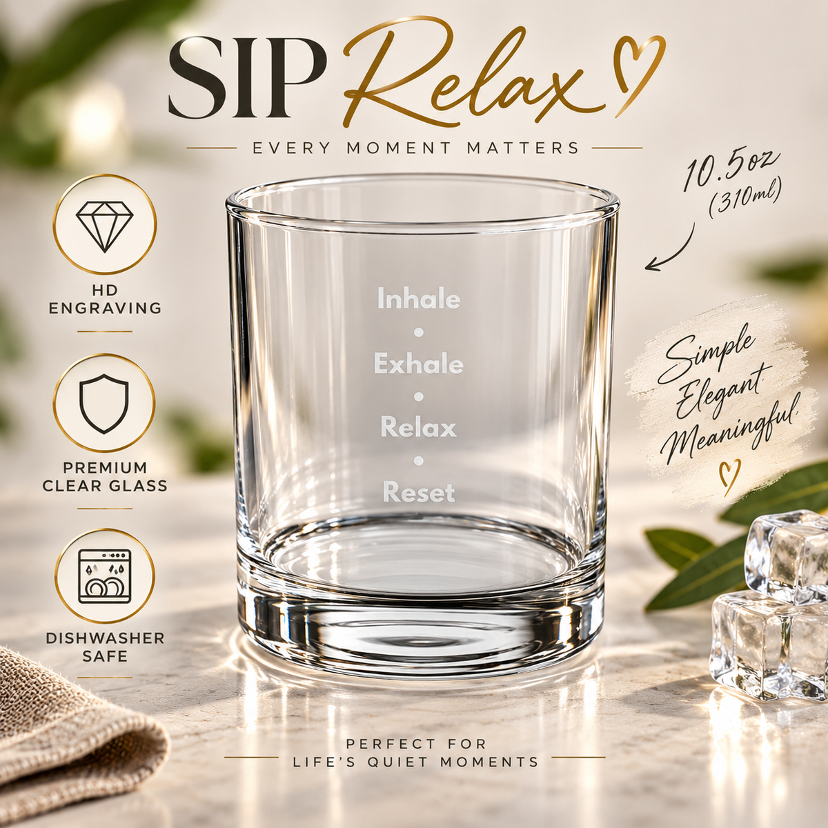 Inhale Exhale Relax Rocks Glass