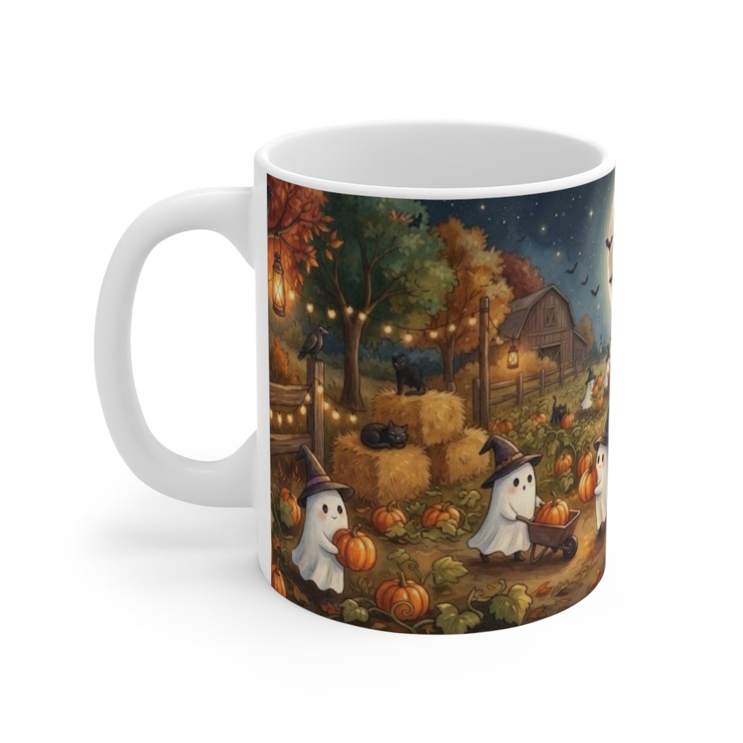 Halloween Ghost Pumpkin Patch Mug — Cute Autumn Night Coffee Cup