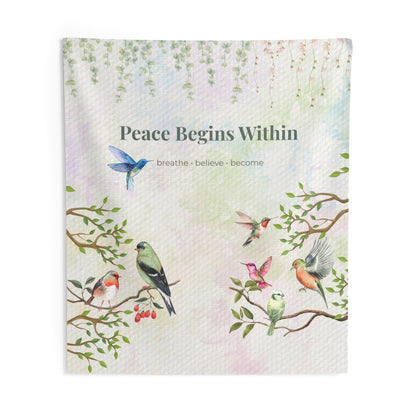Peace Begins Within Wall Tapestry | Mindfulness Bird Art