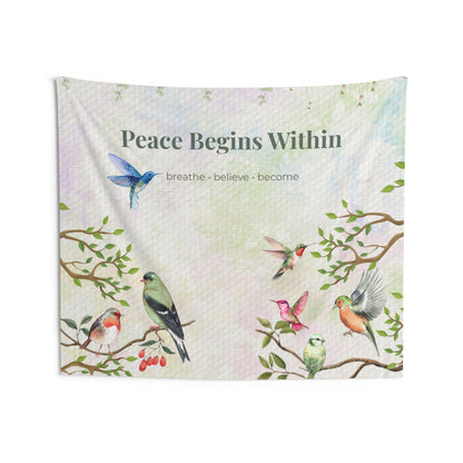 Peace Begins Within Wall Tapestry | Mindfulness Bird Art