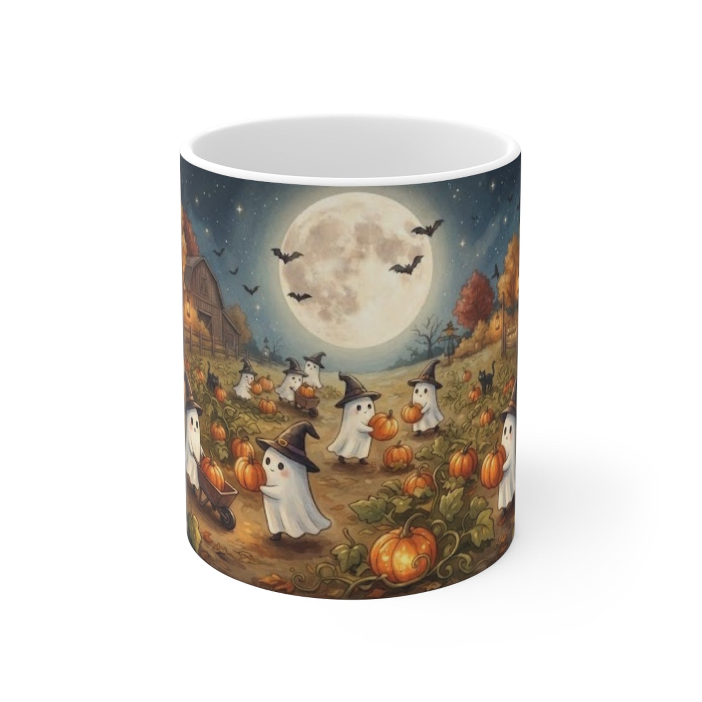 Halloween Ghost Pumpkin Patch Mug — Cute Autumn Night Coffee Cup