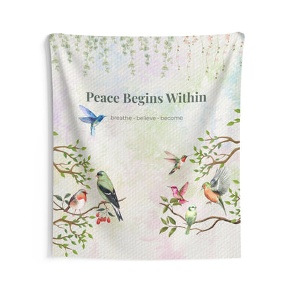 Peace Begins Within Wall Tapestry | Mindfulness Bird Art