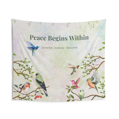 Peace Begins Within Wall Tapestry | Mindfulness Bird Art