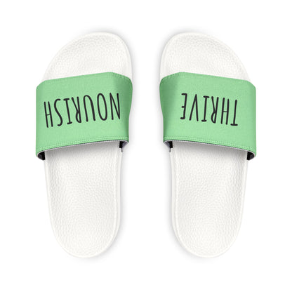 Nourish Typography Youth Slide Sandals | Minimalist Design