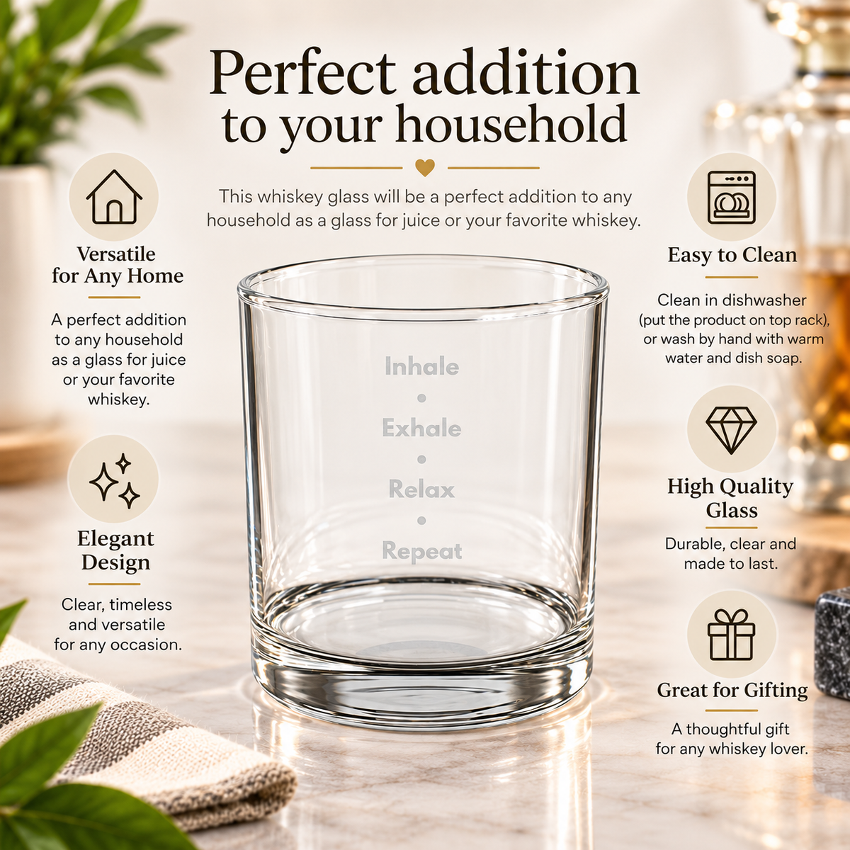 Inhale Exhale Relax Rocks Glass