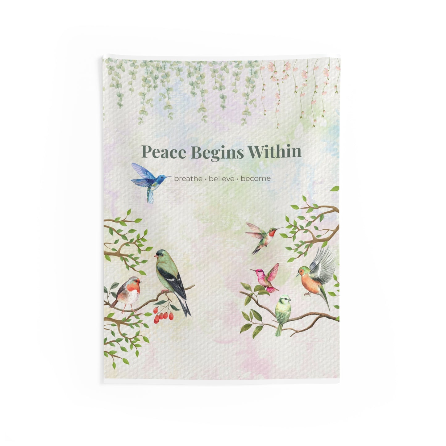 Peace Begins Within Wall Tapestry | Mindfulness Bird Art