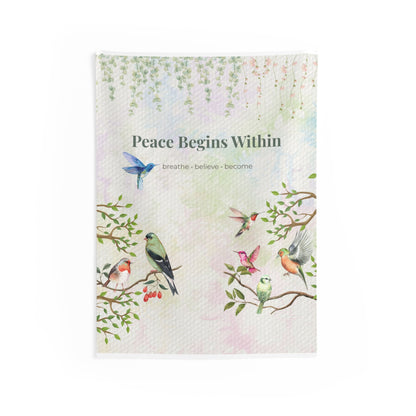 Peace Begins Within Wall Tapestry | Mindfulness Bird Art