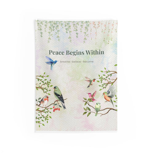 Peace Begins Within Wall Tapestry | Mindfulness Bird Art