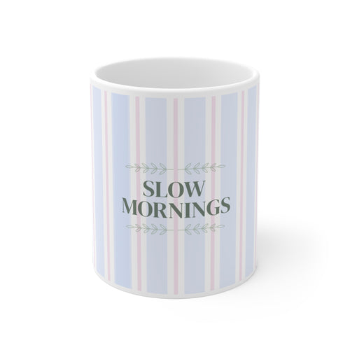 Slow Mornings Striped Ceramic Mug | Relaxing Coffee Gift