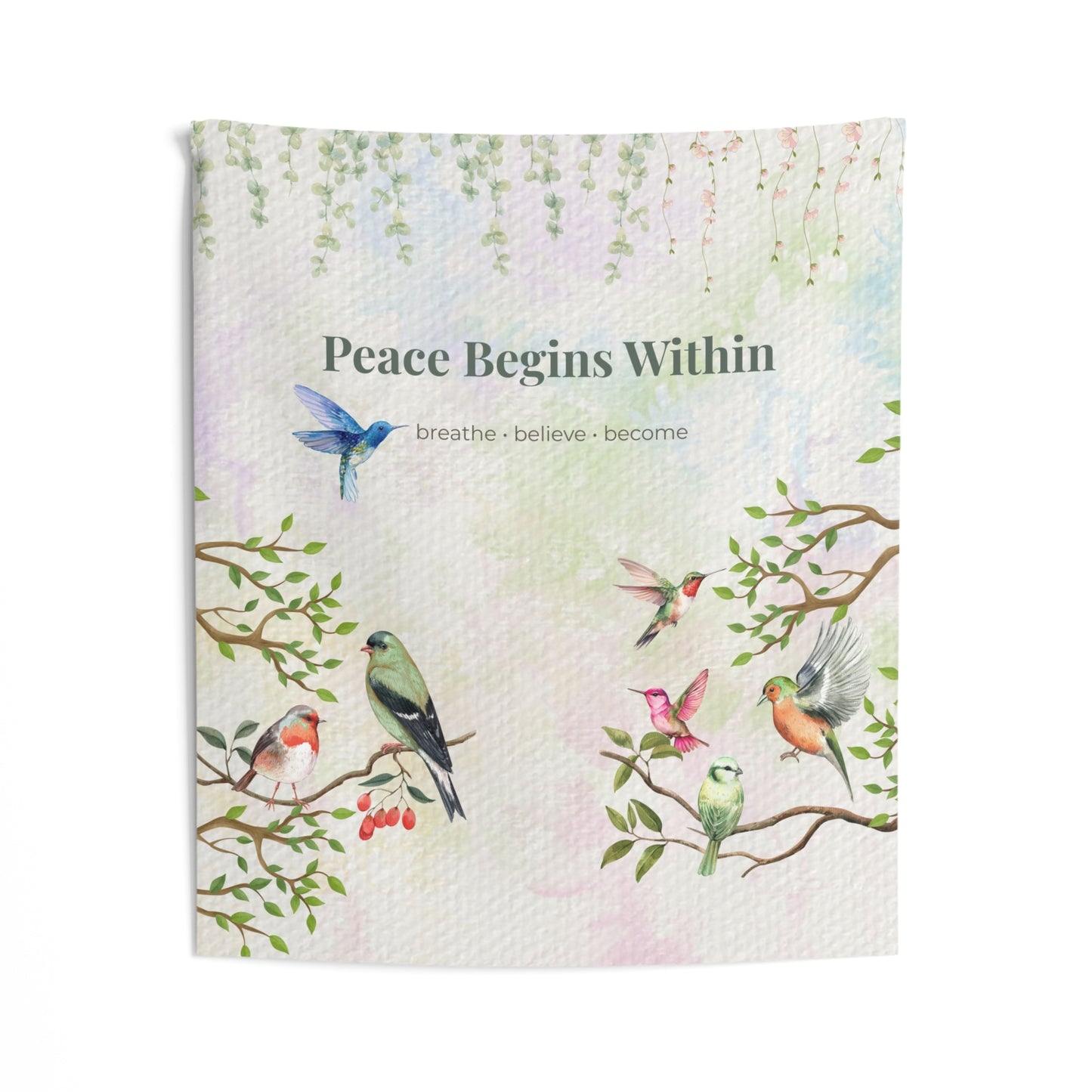 Peace Begins Within Wall Tapestry | Mindfulness Bird Art