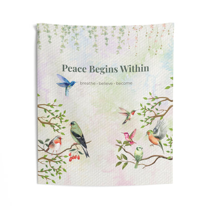 Peace Begins Within Wall Tapestry | Mindfulness Bird Art