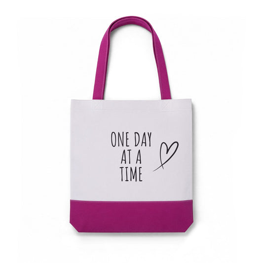 One Day at a Time Heart Tote Bag | Motivational Canvas Gift
