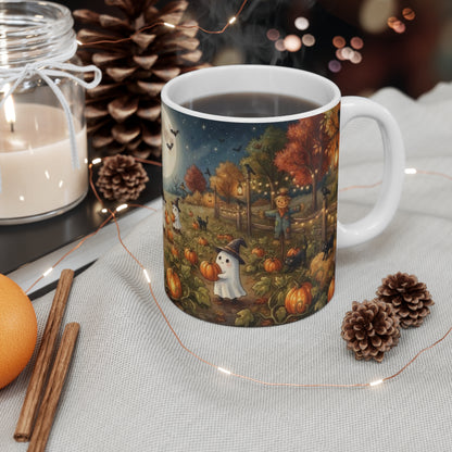 Halloween Ghost Pumpkin Patch Mug — Cute Autumn Night Coffee Cup