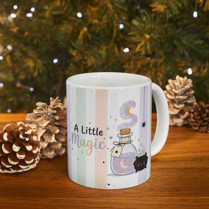 A Little Magic pastel stripes Mug | Cute witch cauldron design