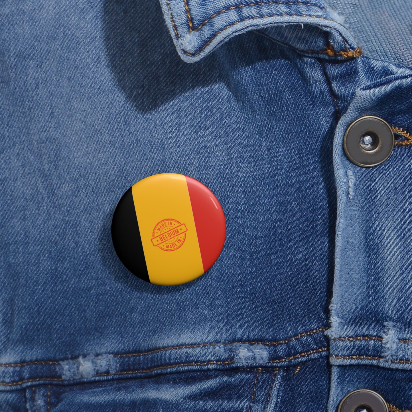 Belgium Flag Made Stamp Pin Button | Country Pride Badge