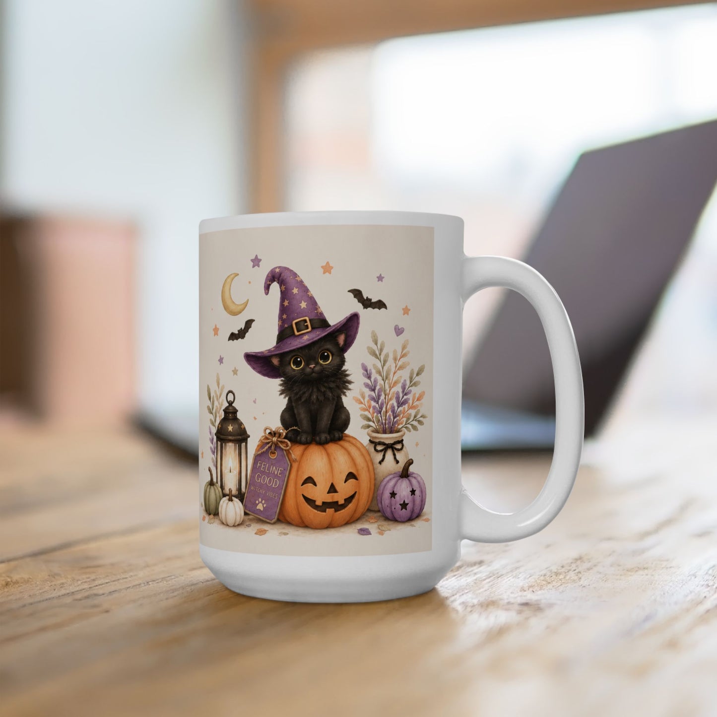 Witchy Magic Ceramic Mug — Cute Halloween Witch Pumpkin Lantern Coffee Cup (11oz/15oz)
