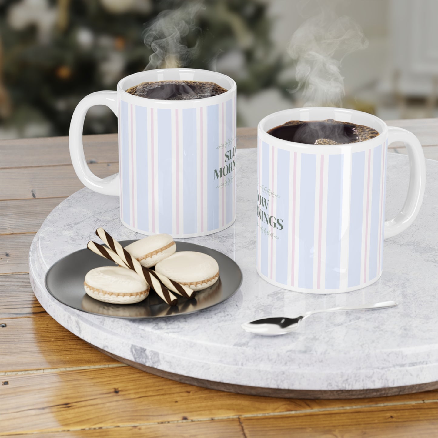Slow Mornings Striped Ceramic Mug | Relaxing Coffee Gift