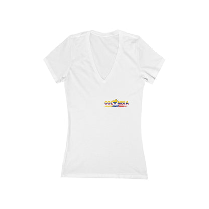Colombia Flag Heart Women's V-Neck Tee | Patriotic Pride