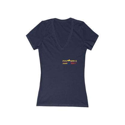 Colombia Flag Heart Women's V-Neck Tee | Patriotic Pride