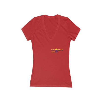 Colombia Flag Heart Women's V-Neck Tee | Patriotic Pride