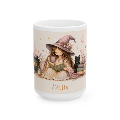 Cozy Witch Girl Reading Mug | Ceramic Coffee Cup