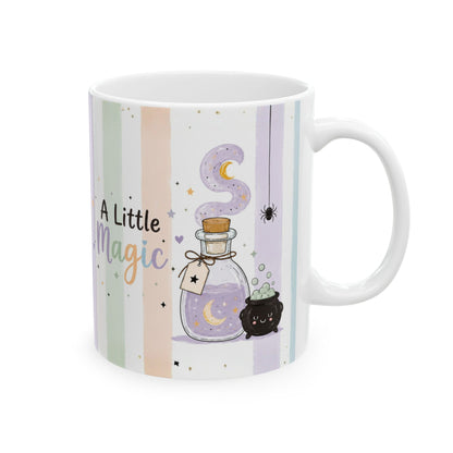 A Little Magic pastel stripes Mug | Cute witch cauldron design