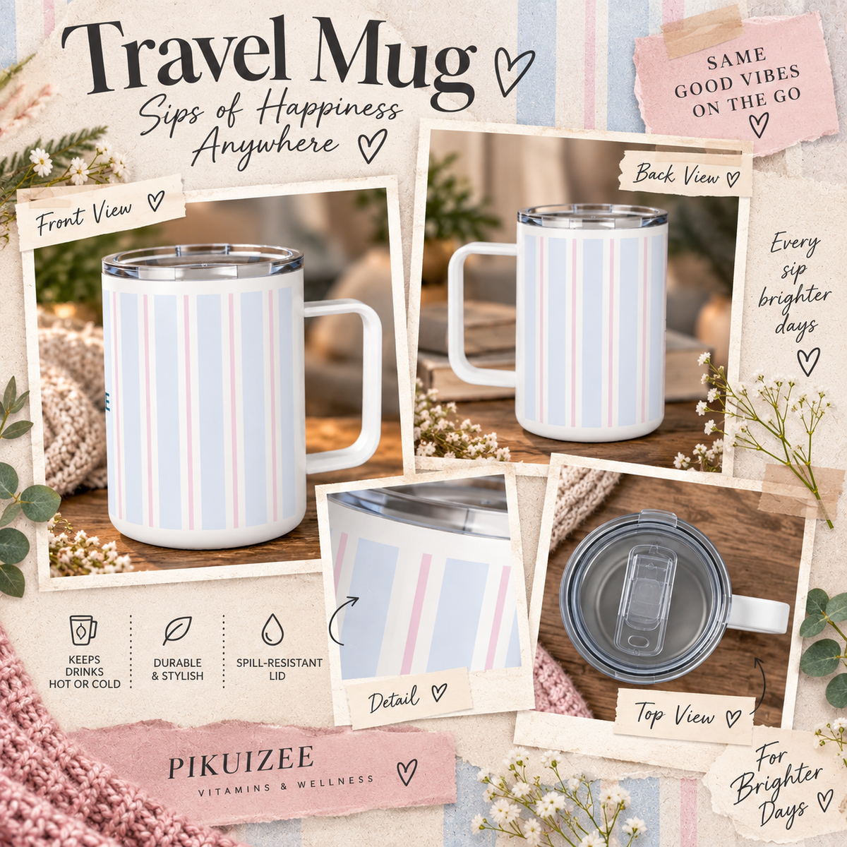 Inhale Striped Insulated Mug