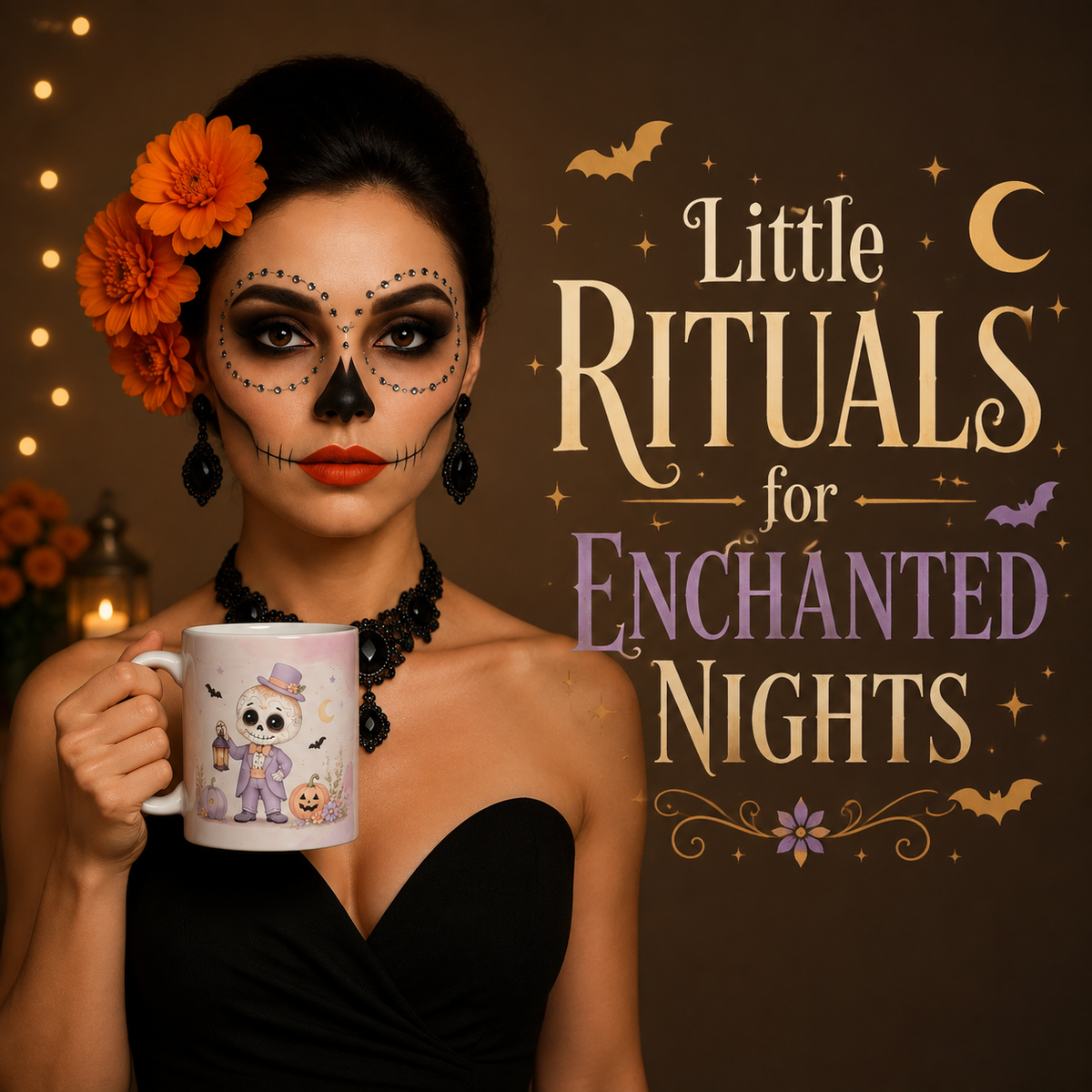 Whimsical Skeleton Halloween Ceramic Mug | Spooky Gift
