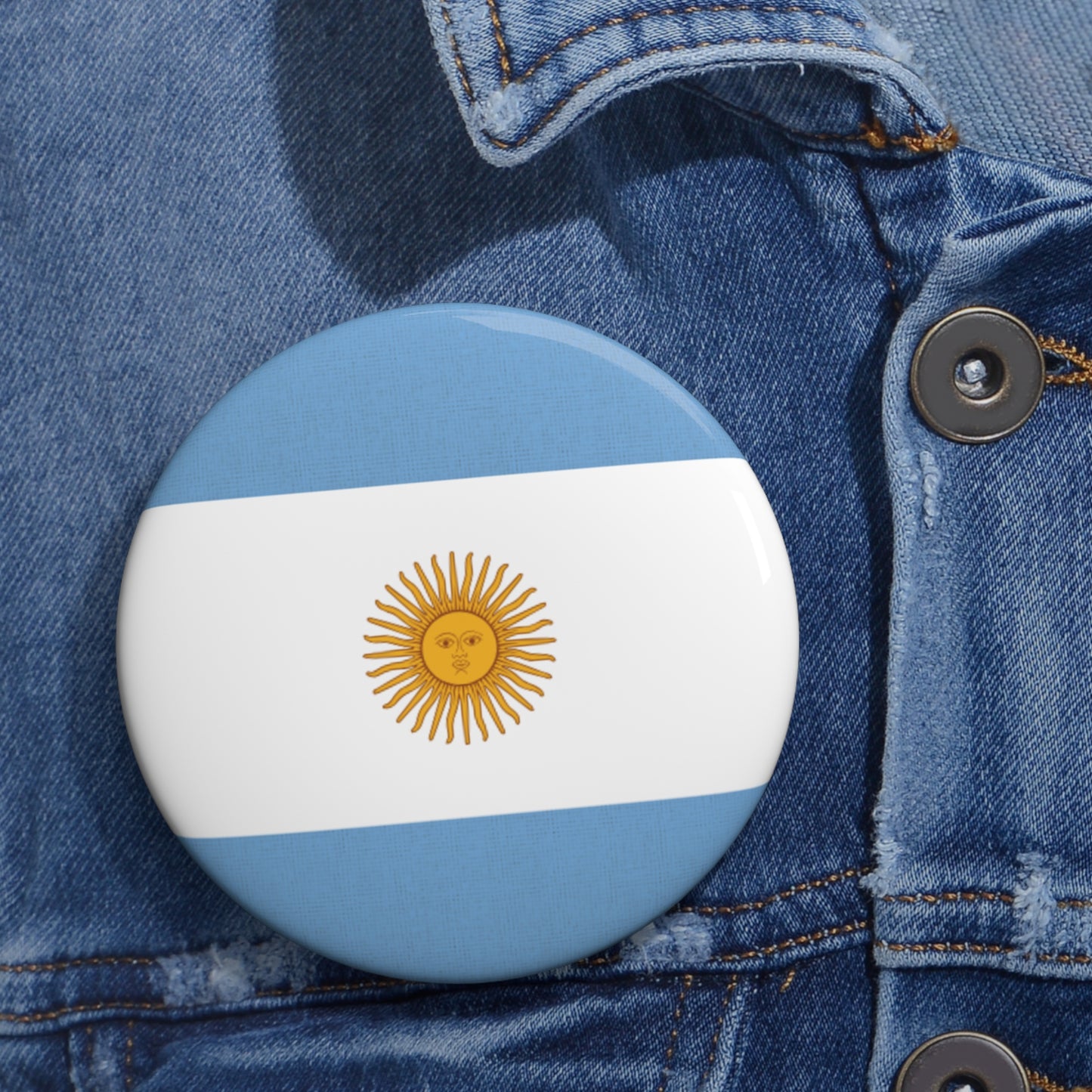 Argentine Flag Sun Pin Button | Patriotic Metal Badge