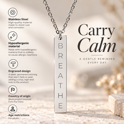 BREATHE Engraved Bar Necklace Minimalist Pendant