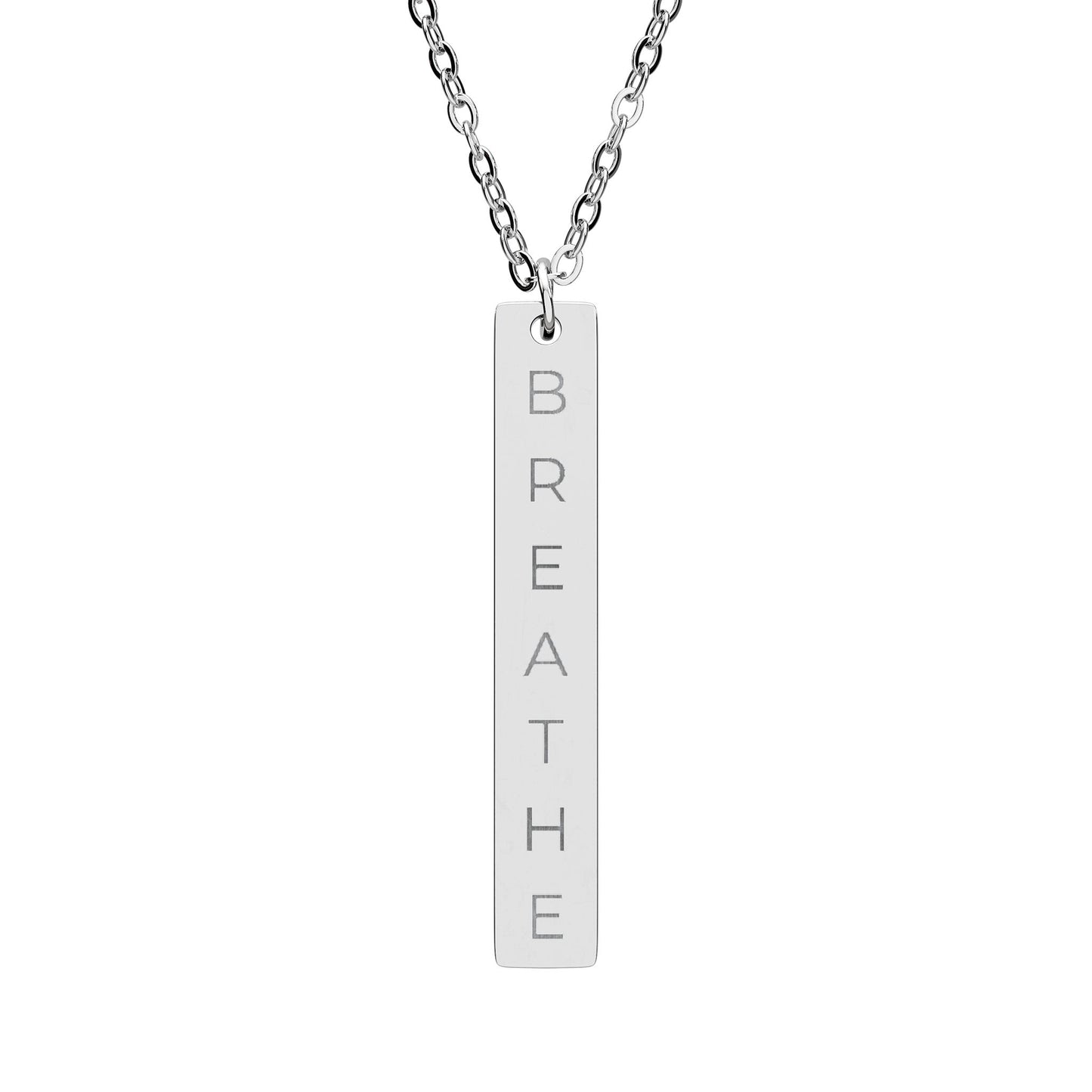 BREATHE Engraved Bar Necklace Minimalist Pendant