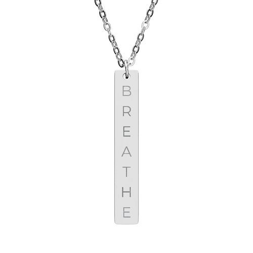 BREATHE Engraved Bar Necklace Minimalist Pendant