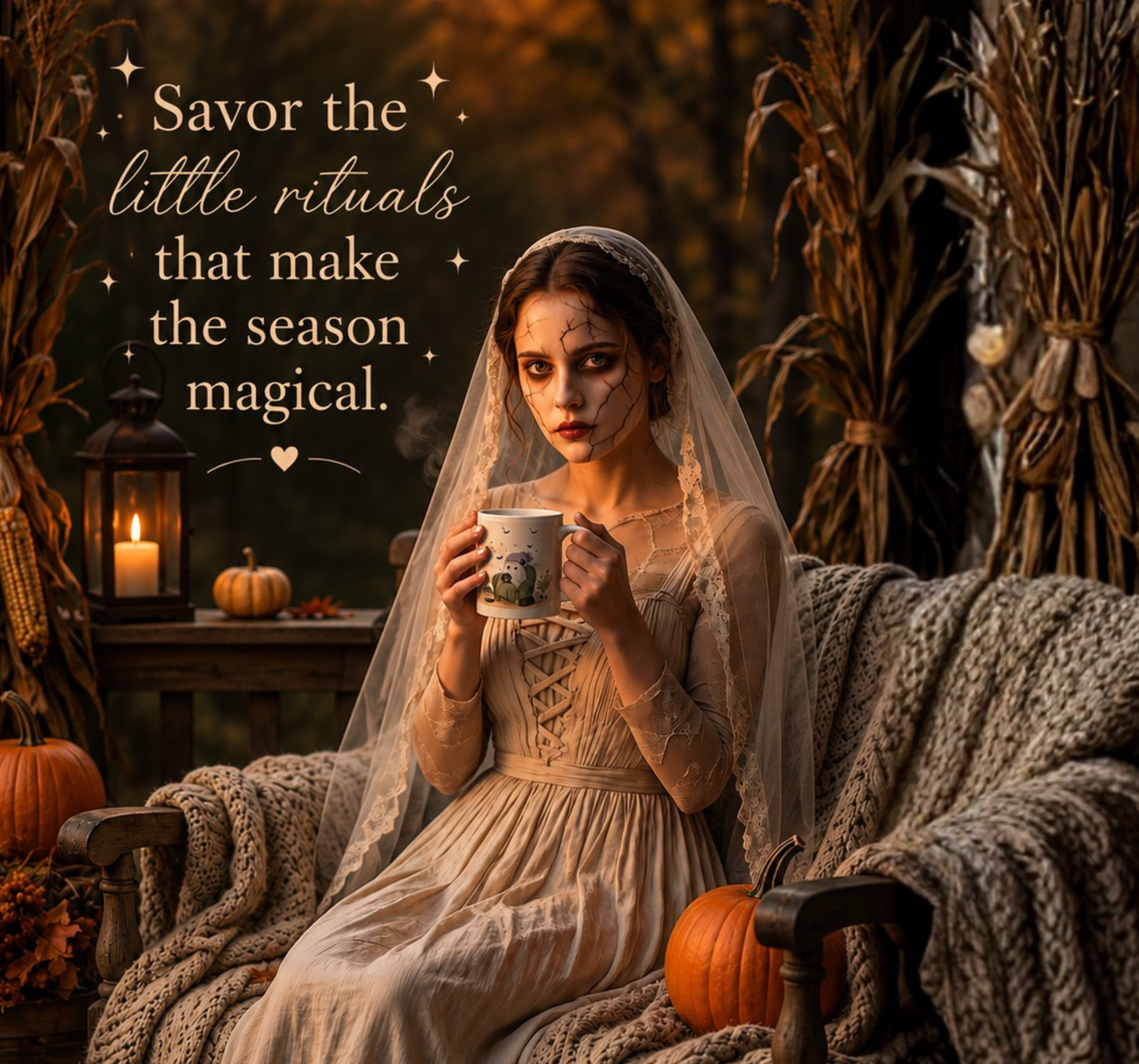 Cozy Halloween Reading Mug Cute Ghost & Cat