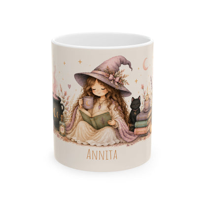 Cozy Witch Girl Reading Mug | Ceramic Coffee Cup