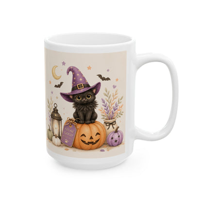 Witchy Magic Ceramic Mug — Cute Halloween Witch Pumpkin Lantern Coffee Cup (11oz/15oz)