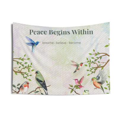 Peace Begins Within Wall Tapestry | Mindfulness Bird Art